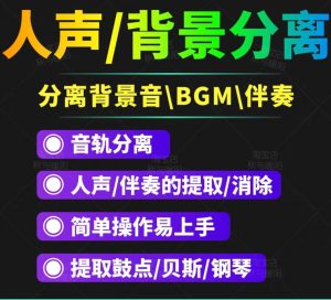 人声分离软件 背景音去除BGM人声伴奏提取消除音轨分离降噪-课服务